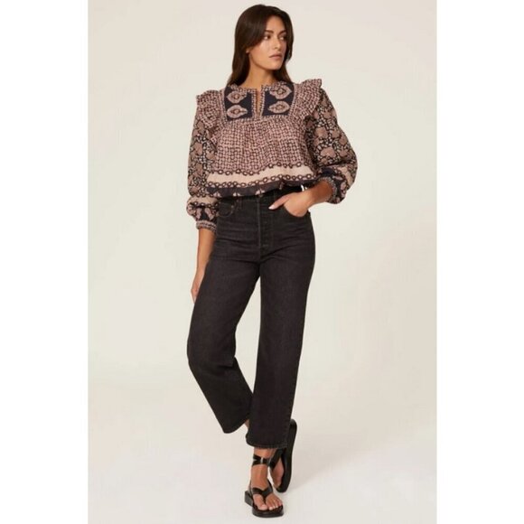 💕SEA NEW YORK💕 Margo Quilted Top ~ 100% Cotton Purple Border Print Large NWOT - Picture 7 of 11